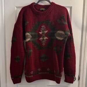 Men's Red Aztec Pattern Wool Sweater Vintage Eddie Bauer